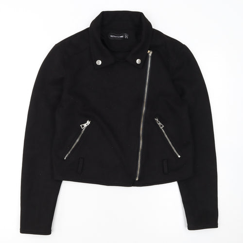 PrettyLittleThing Womens Black Size 8 Biker Jacket Cropped Zip Style