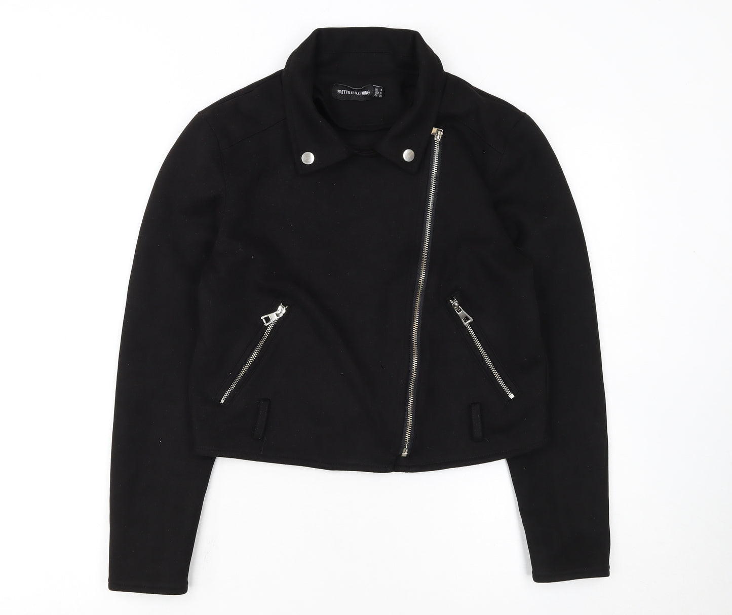 PrettyLittleThing Womens Black Size 8 Biker Jacket Cropped Zip Style