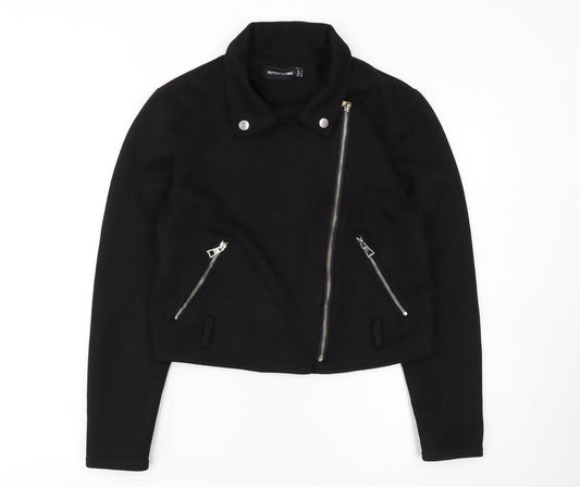 PrettyLittleThing Womens Black Size 8 Biker Jacket Cropped Zip Style