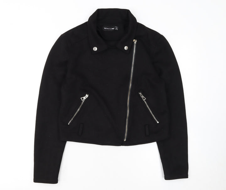 PrettyLittleThing Womens Black Size 8 Biker Jacket Cropped Zip Style