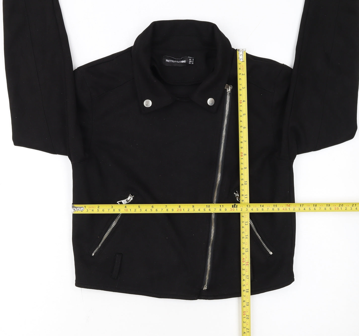 PrettyLittleThing Womens Black Size 8 Biker Jacket Cropped Zip Style