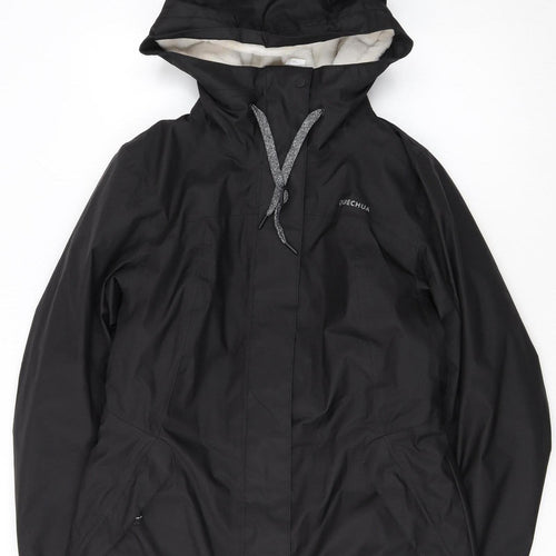 Quechua Women's Black Waterproof Hooded Rain Jacket Size S