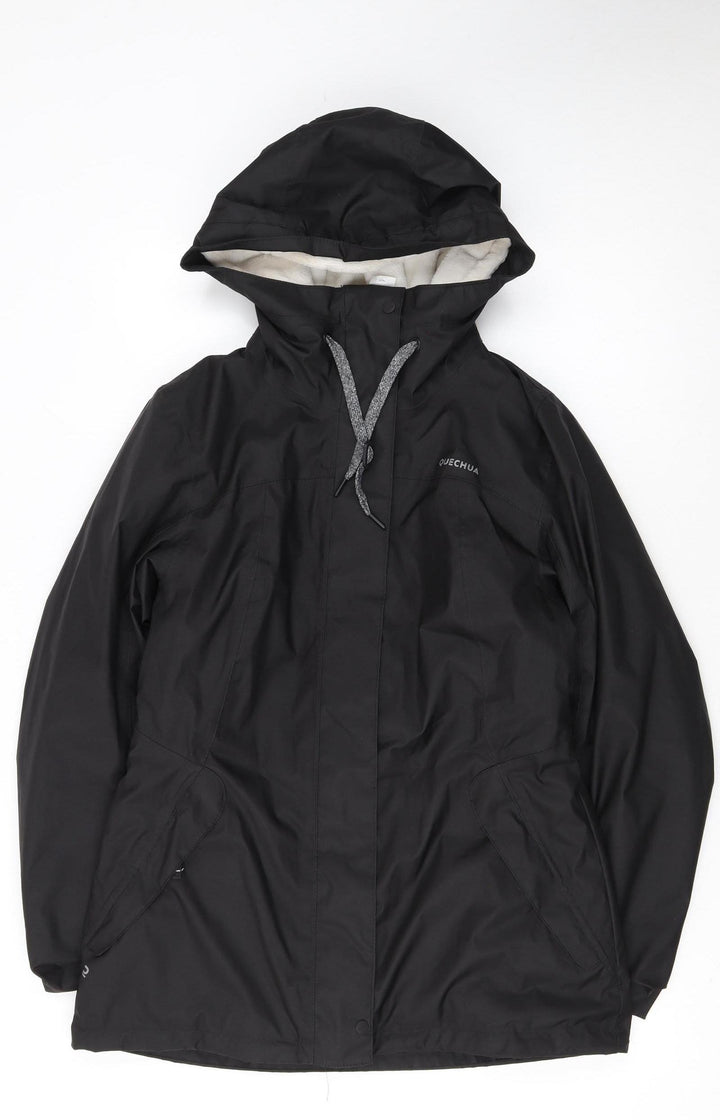 Quechua Women's Black Waterproof Hooded Rain Jacket Size S
