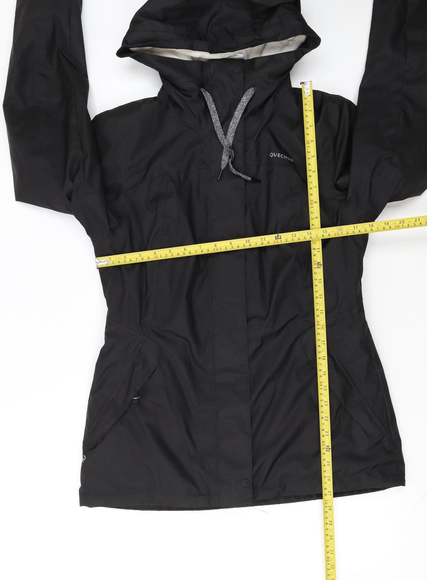 Quechua Women's Black Waterproof Hooded Rain Jacket Size S