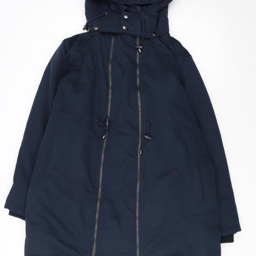 JoJo Maman Bébé Women's Blue Hooded Long Parka Coat Size 12