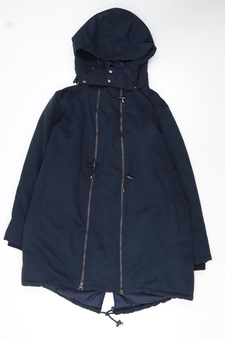 JoJo Maman Bébé Women's Blue Hooded Long Parka Coat Size 12