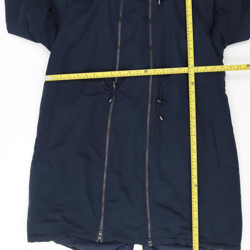 JoJo Maman Bébé Women's Blue Hooded Long Parka Coat Size 12