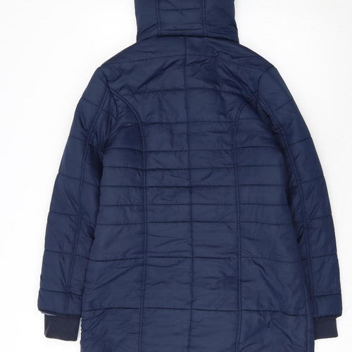 Cotton Traders Women's Blue Size 10 Long Hooded Quilted Puffer Coat