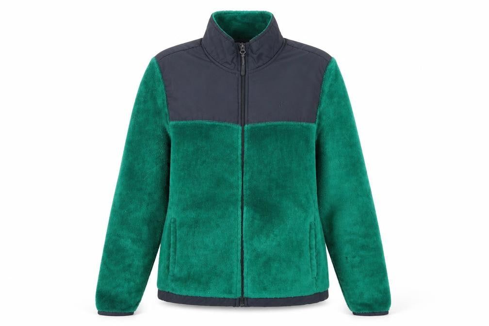 Front view of Danskin Now women’s green fleece full zip jacket, size M