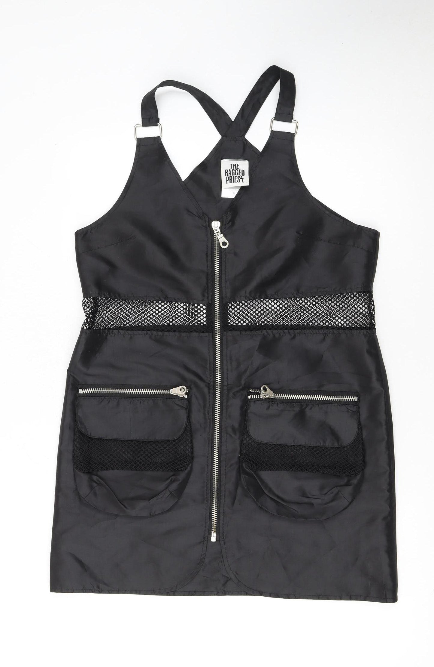 The Ragged Priest Women's Black Mesh Zip Pinafore Dress Size M