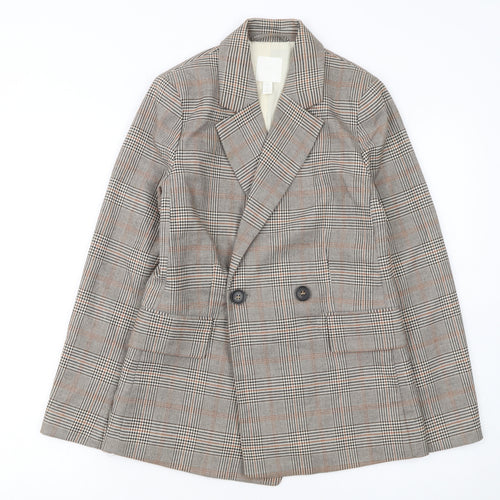 H&M Women's Brown Check Double-Breasted Blazer UK 4P
