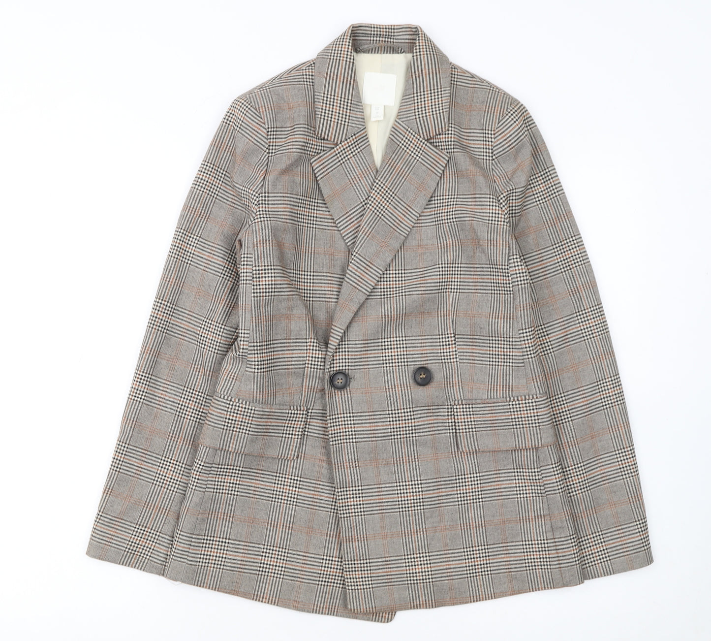 H&M Women's Brown Check Double-Breasted Blazer UK 4P