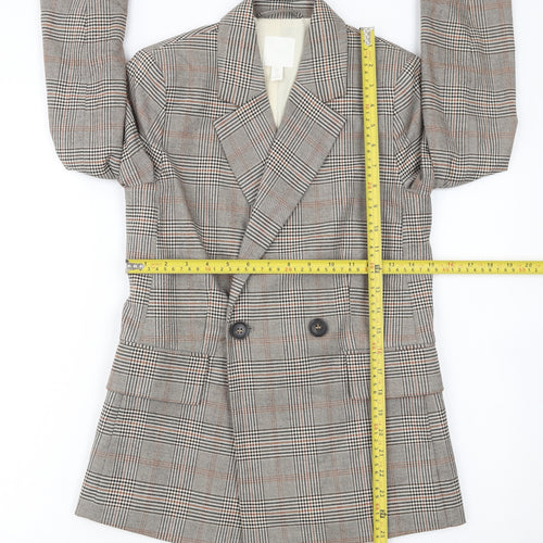 H&M Women's Brown Check Double-Breasted Blazer UK 4P