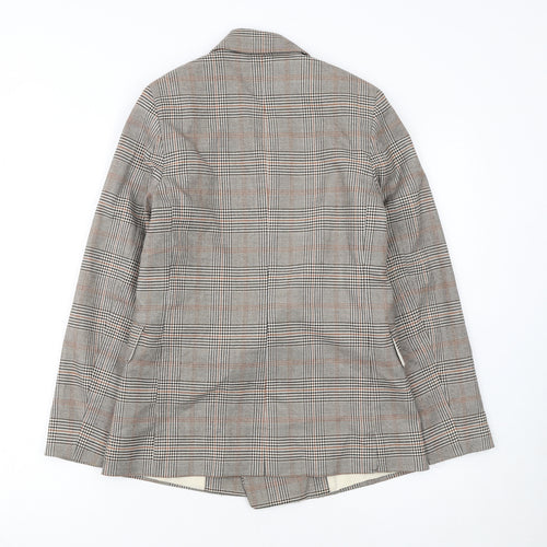 H&M Women's Brown Check Double-Breasted Blazer UK 4P