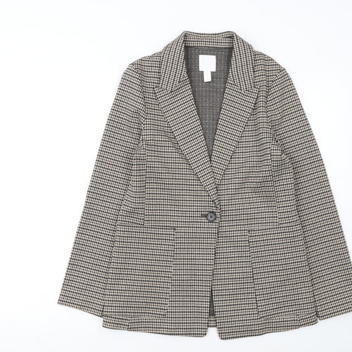 H&M Women’s Brown Houndstooth Petite Blazer Jacket UK 6P Classic Workwear