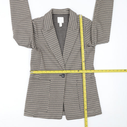 H&M Women’s Brown Houndstooth Petite Blazer Jacket UK 6P Classic Workwear