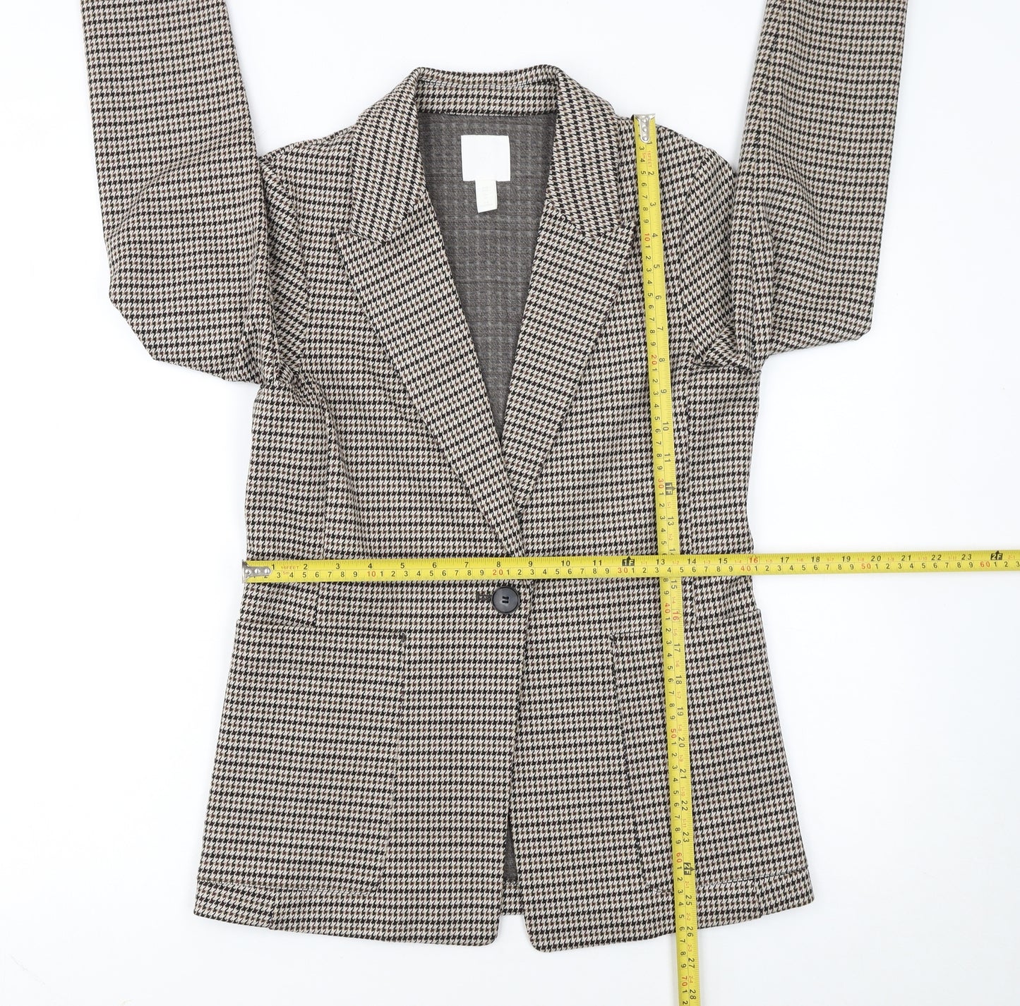 H&M Women’s Brown Houndstooth Petite Blazer Jacket UK 6P Classic Workwear
