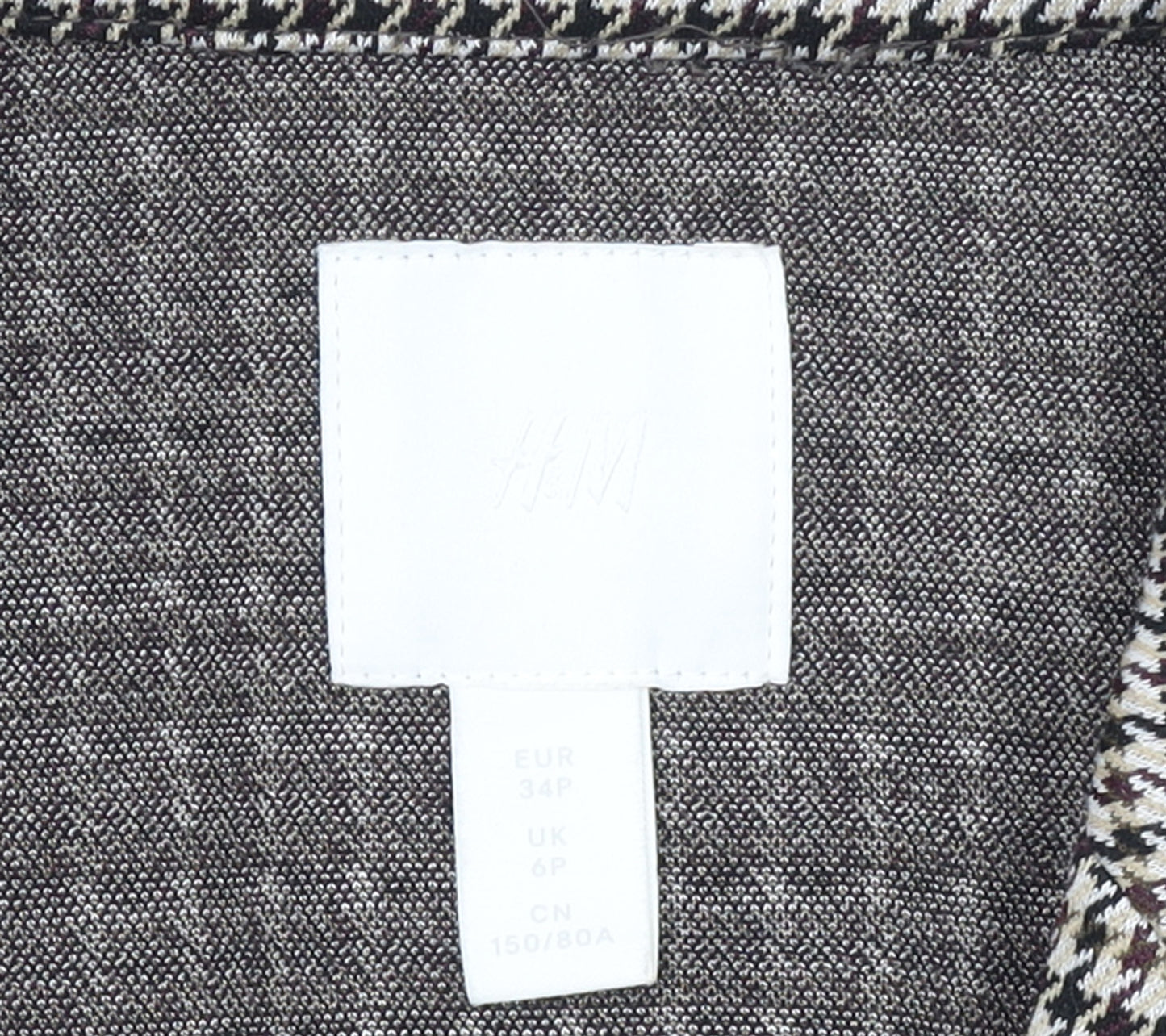 H&M Women’s Brown Houndstooth Petite Blazer Jacket UK 6P Classic Workwear