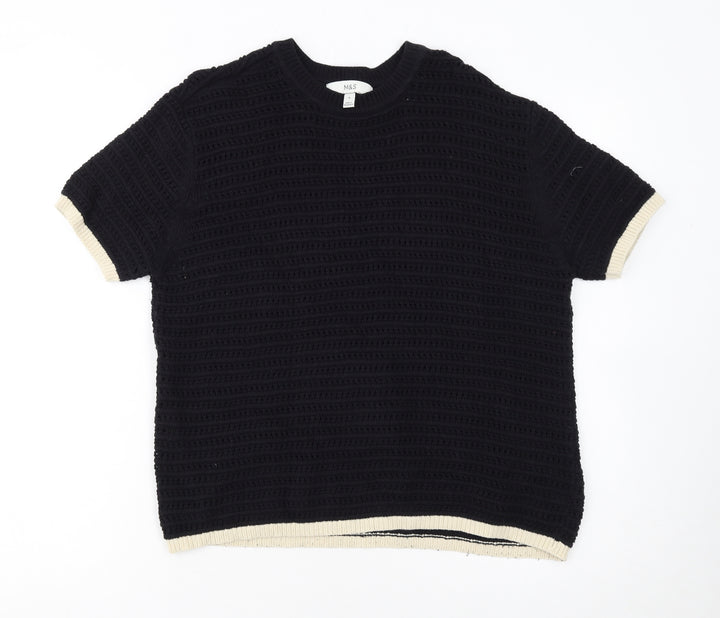 Marks and Spencer Womens Black Open Knit Short Sleeve Jumper M