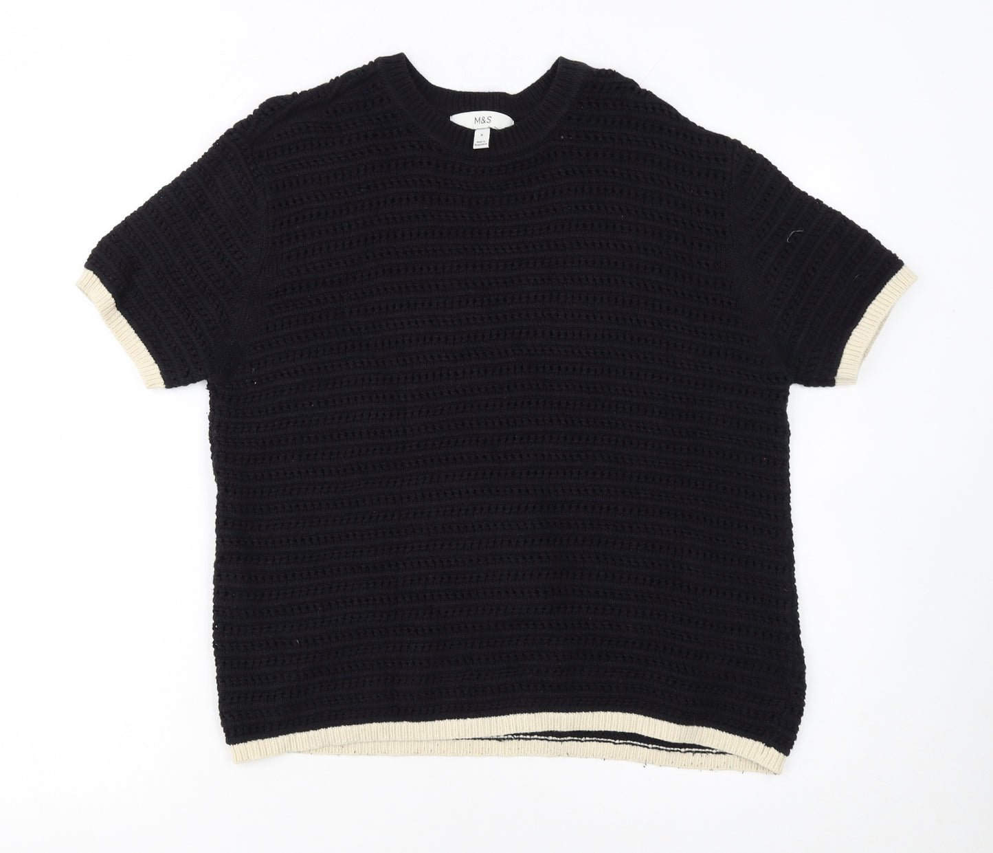 Marks and Spencer Womens Black Open Knit Short Sleeve Jumper M