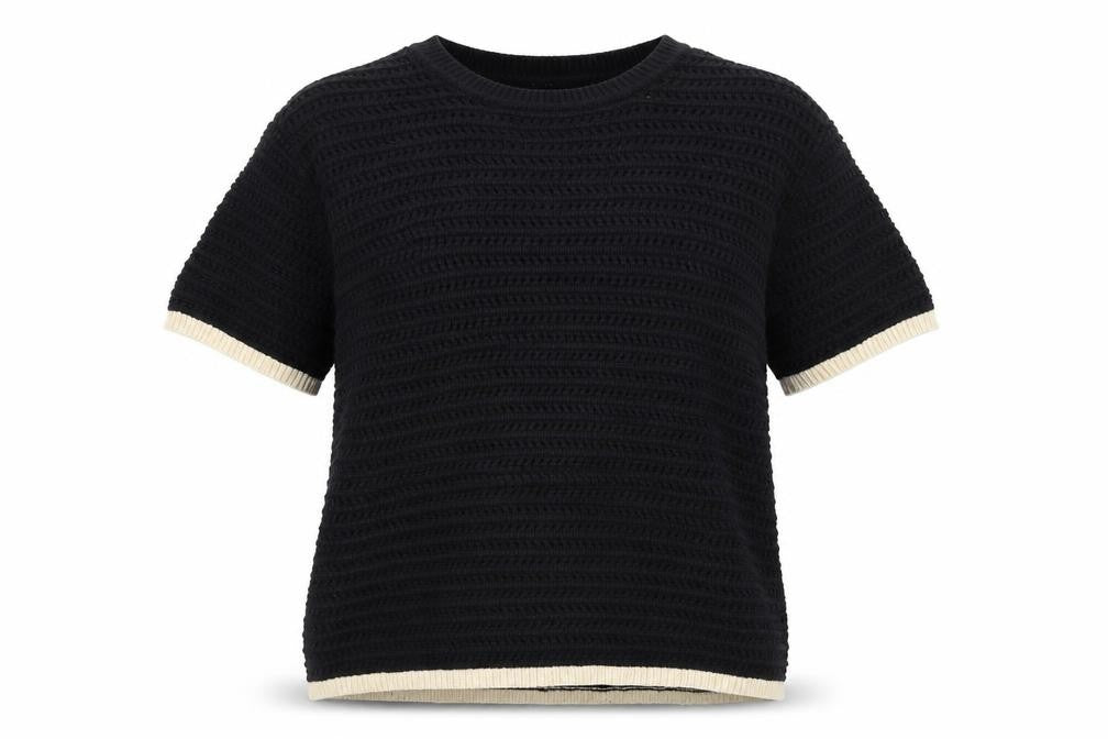 Front view of Marks & Spencer women’s black open knit short sleeve jumper m