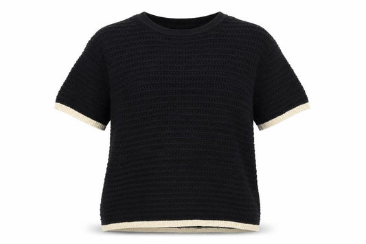 Front view of Marks & Spencer women’s black open knit short sleeve jumper m