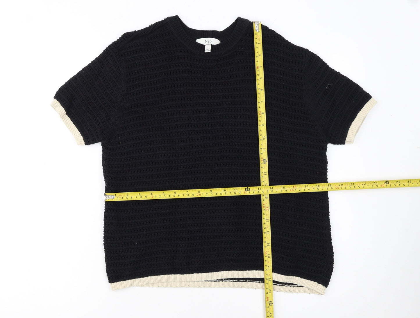 Marks and Spencer Womens Black Open Knit Short Sleeve Jumper M
