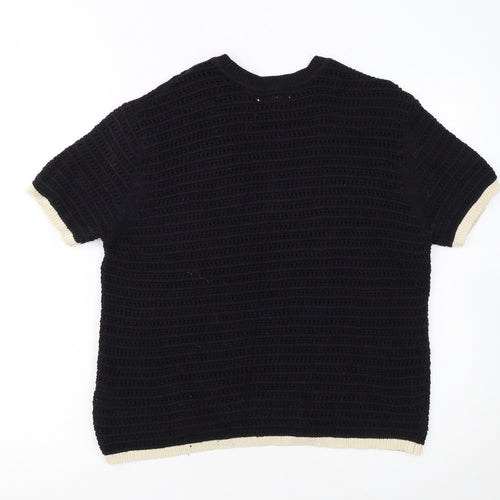 Marks and Spencer Womens Black Open Knit Short Sleeve Jumper M