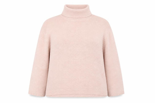 Front view of H&M Women’s Pink Roll Neck Chunky Knit Jumper, size UK 12