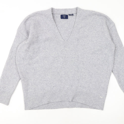 Superdry Women Grey Wool Blend V-Neck Long Sleeve Jumper Size 6