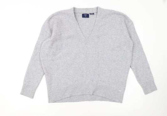 Superdry Women Grey Wool Blend V-Neck Long Sleeve Jumper Size 6