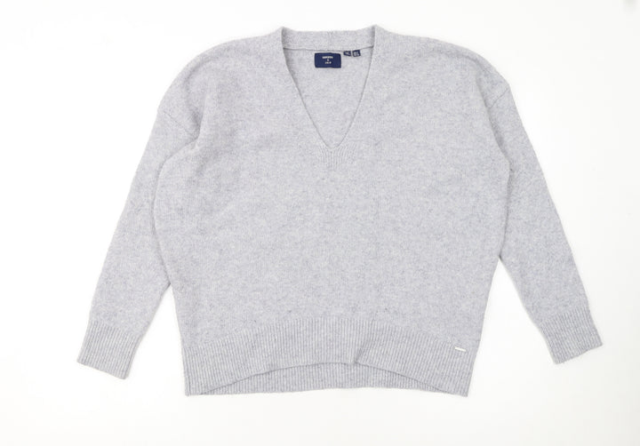 Superdry Women Grey Wool Blend V-Neck Long Sleeve Jumper Size 6