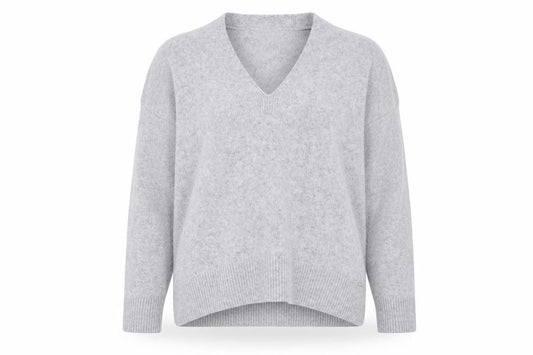 Front view of Superdry Women Grey Wool Blend V-Neck Long Sleeve Jumper, size 6