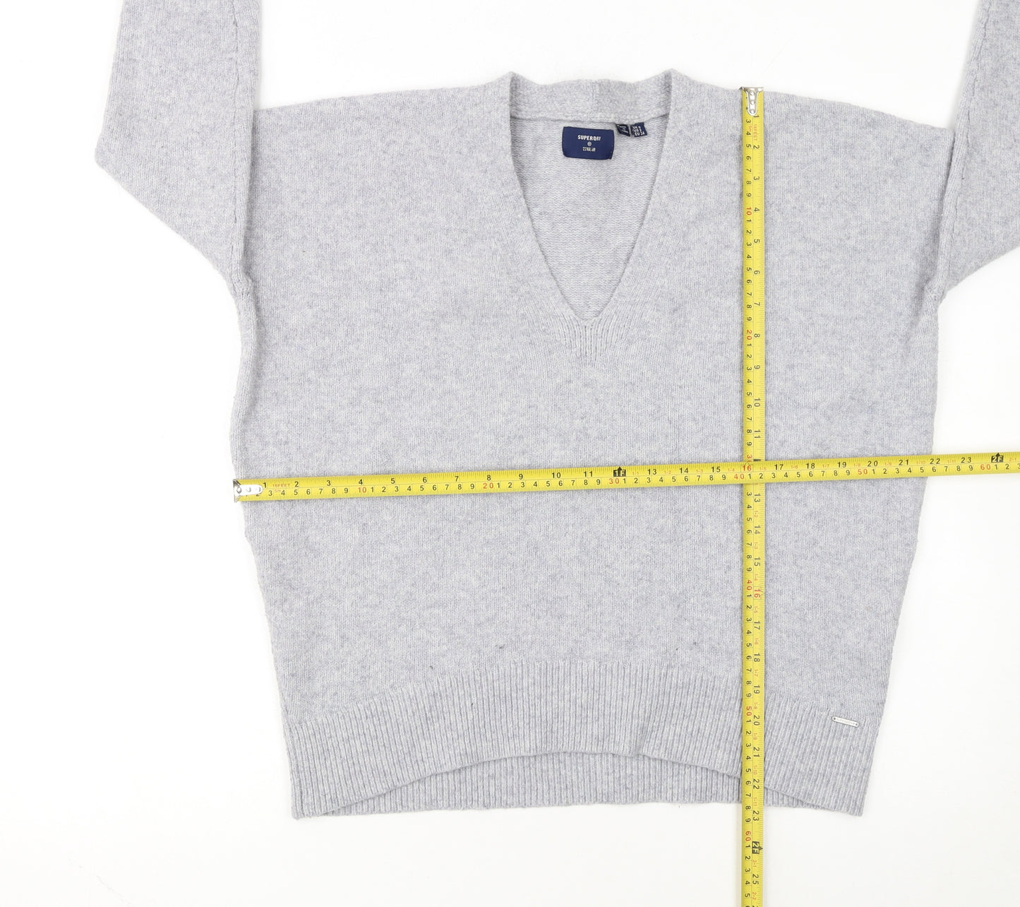 Superdry Women Grey Wool Blend V-Neck Long Sleeve Jumper Size 6