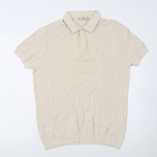 MNG Man Beige Cotton Knit Short Sleeve Polo Shirt XL