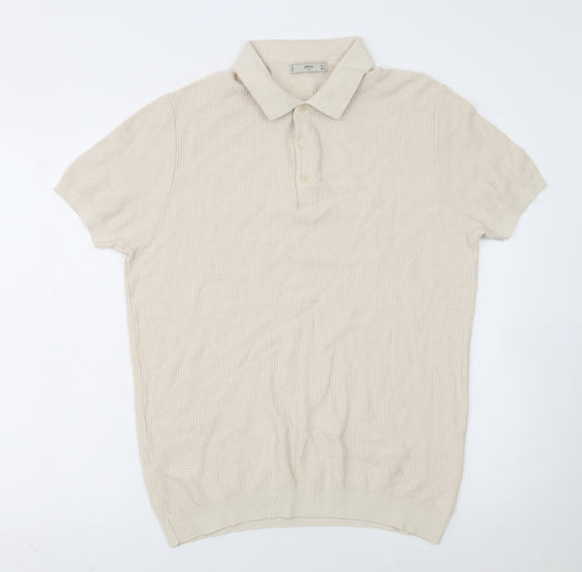MNG Man Beige Cotton Knit Short Sleeve Polo Shirt XL