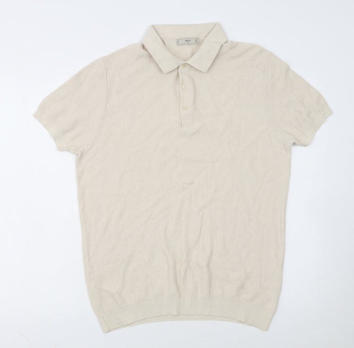 MNG Man Beige Cotton Knit Short Sleeve Polo Shirt XL