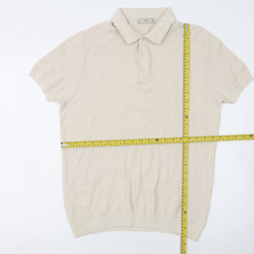 MNG Man Beige Cotton Knit Short Sleeve Polo Shirt XL