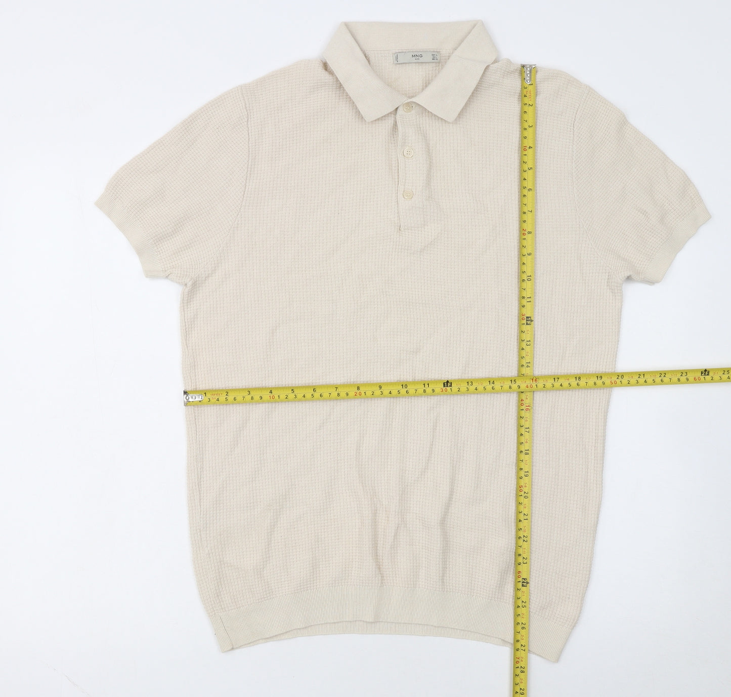 MNG Man Beige Cotton Knit Short Sleeve Polo Shirt XL