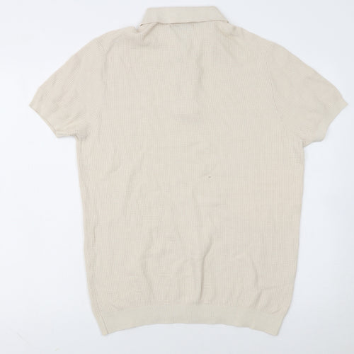 MNG Man Beige Cotton Knit Short Sleeve Polo Shirt XL