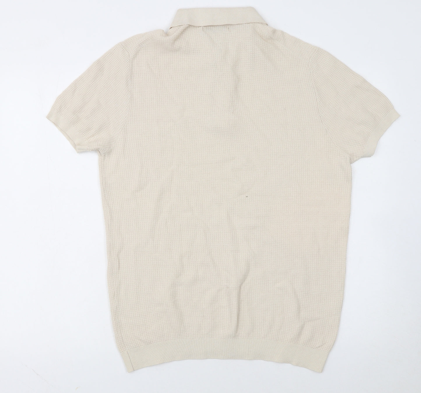 MNG Man Beige Cotton Knit Short Sleeve Polo Shirt XL