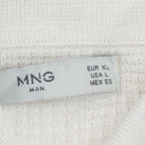 MNG Man Beige Cotton Knit Short Sleeve Polo Shirt XL