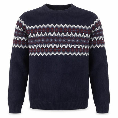 Nordam Men's Blue Fair Isle Knit Crew Neck Jumper Size M