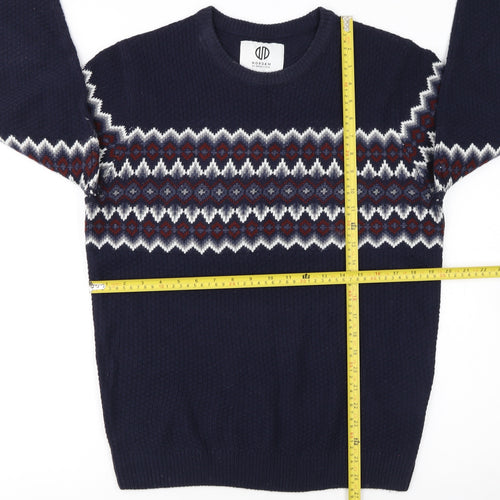 Nordam Men's Blue Fair Isle Knit Crew Neck Jumper Size M
