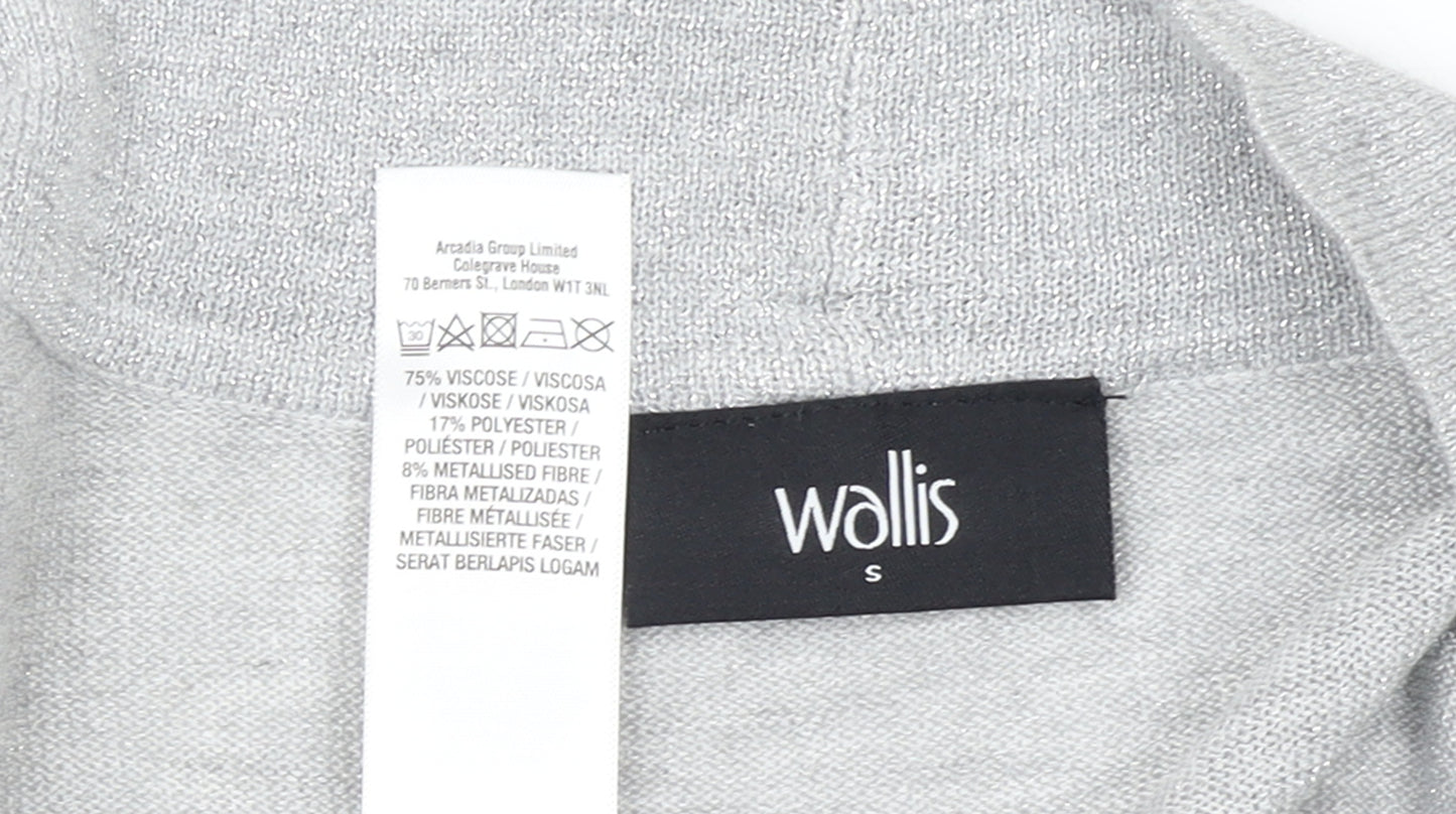 Wallis Women Grey Metallic Knit Long Sleeve Open Cardigan Size S