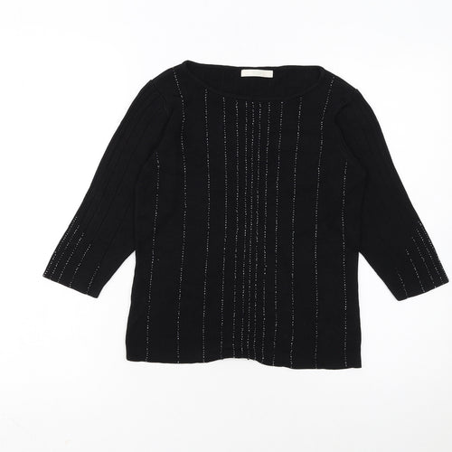 Marks and Spencer Womens Black Size 12 Beaded Scoop Neck 3/4 Sleeve Jumper