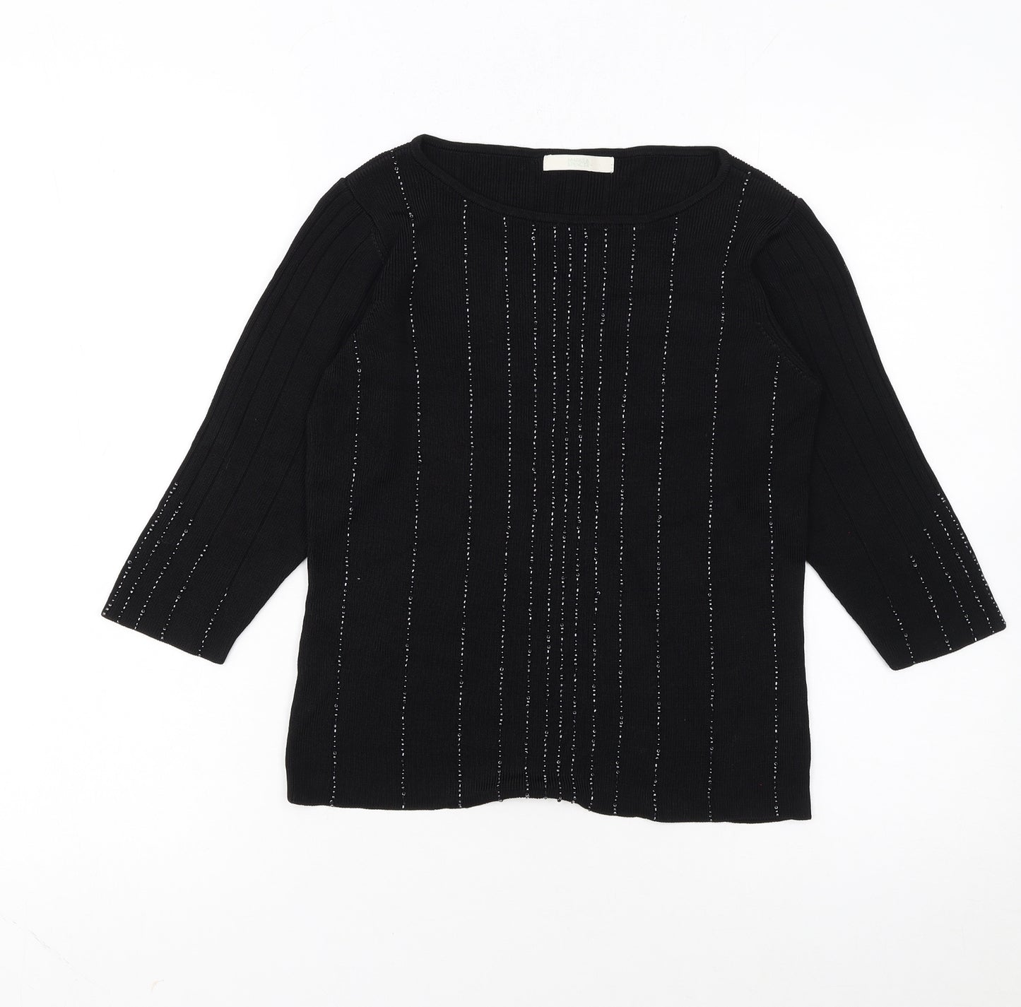 Marks and Spencer Womens Black Size 12 Beaded Scoop Neck 3/4 Sleeve Jumper