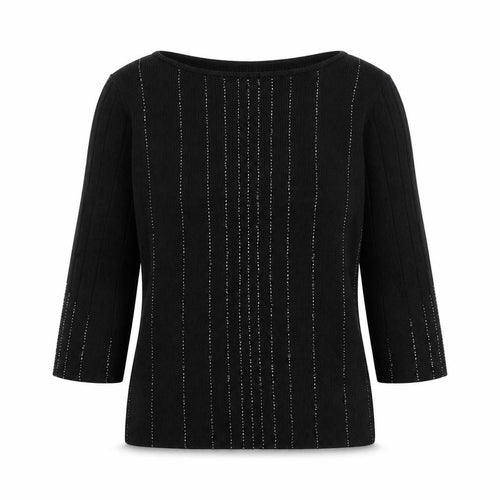 Marks and Spencer Womens Black Size 12 Beaded Scoop Neck 3/4 Sleeve Jumper