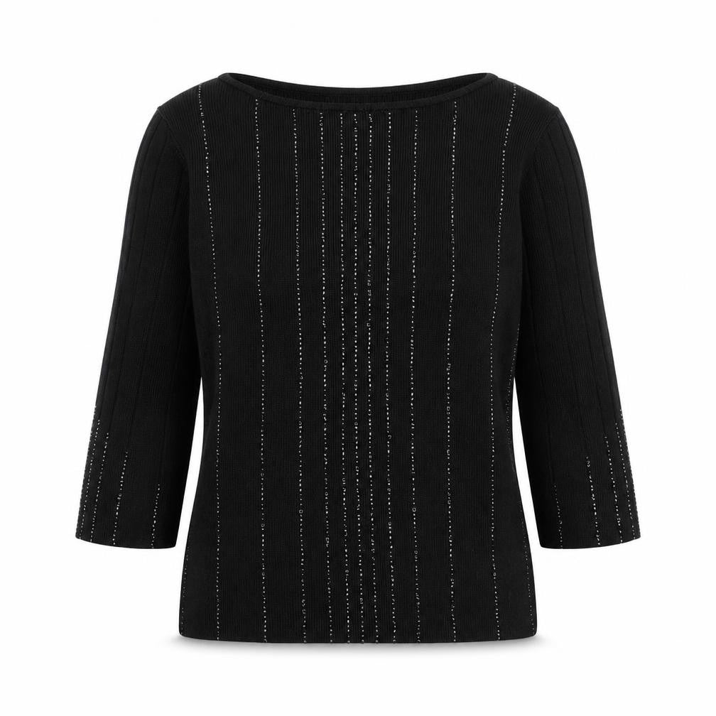 Marks and Spencer Womens Black Size 12 Beaded Scoop Neck 3/4 Sleeve Jumper