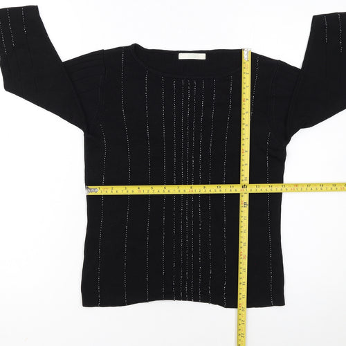 Marks and Spencer Womens Black Size 12 Beaded Scoop Neck 3/4 Sleeve Jumper